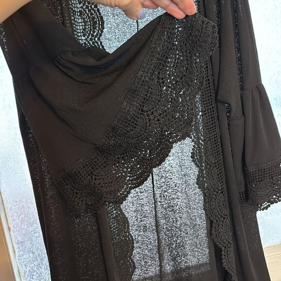 Spadehill Women’s Black Mesh and Lace Swim suit kimono style coverup size XL - Picture 2 of 6